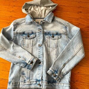 Denim jacket with hood kids size large 10/12